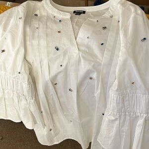 Ana white top with rhinestones. Really cute. Size large. Never worn. NWOT.